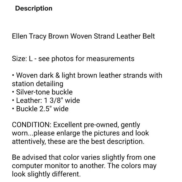 Ellen Tracy Brown Woven Strand Leather Belt  Size L  Boho  Western Vibes - Picture 13 of 13